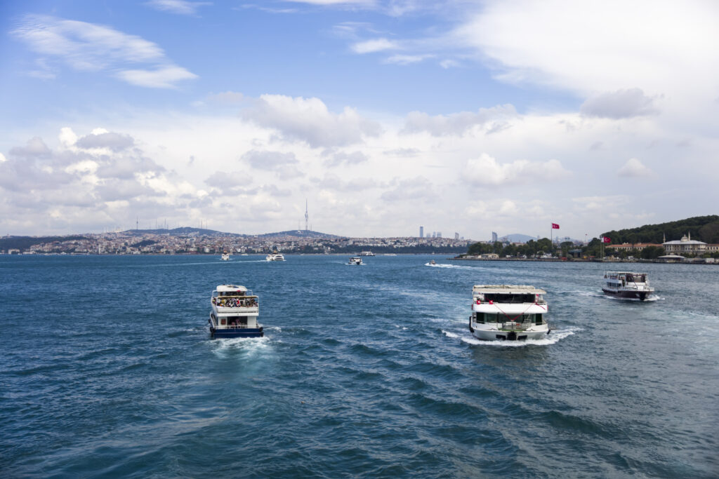 boat at bosphorus strait in istanbul, turkey